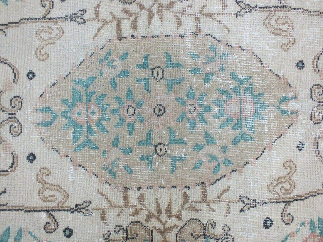 Vintage Oushak Farmhouse Rug, Turkish Anatolian Handknotted Wool Area 3.9x7.3 ft