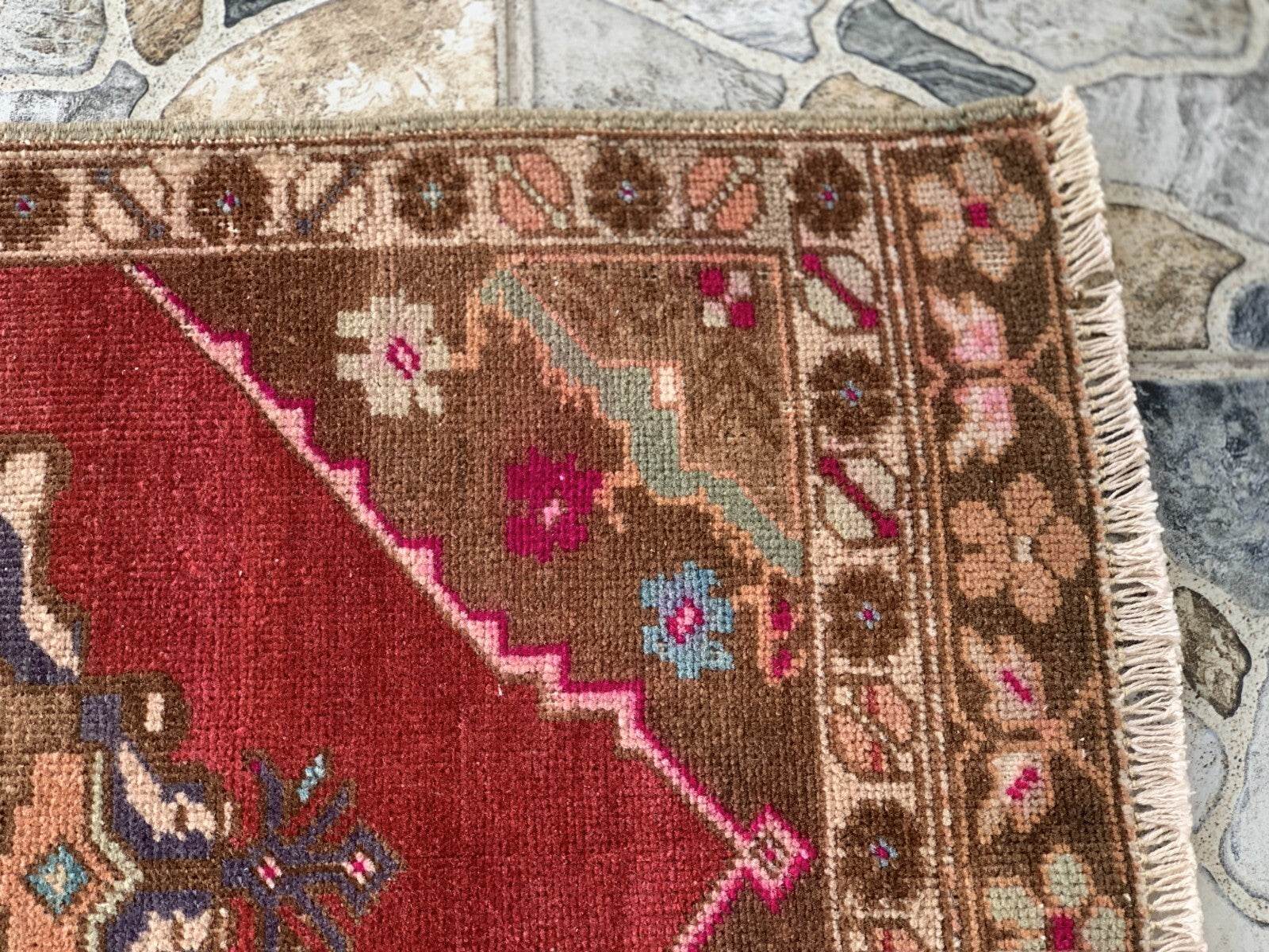 Vintage Turkish Oushak Rug, Geometric Farmhouse Antique Anatolian Rug 1.8x3.4ft