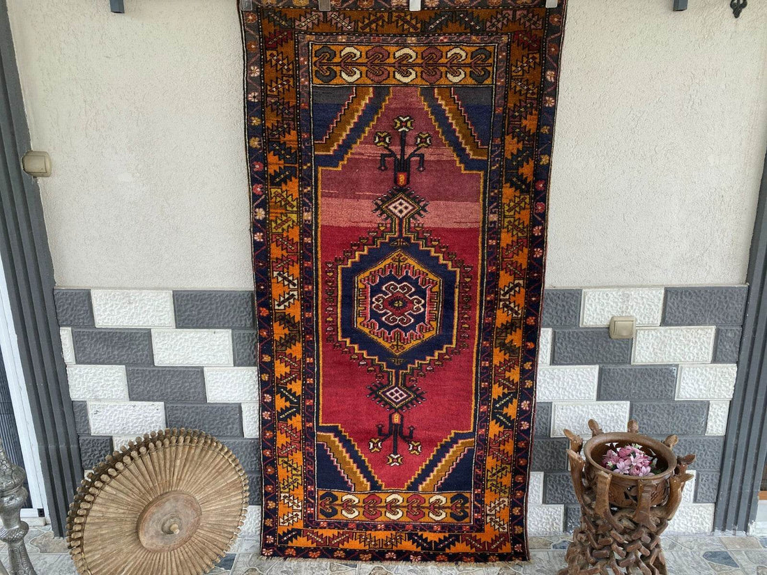 Geometric Turkish Vintage Rug, Farmhouse Handmade Anatolian Village Rug 3x6 ft