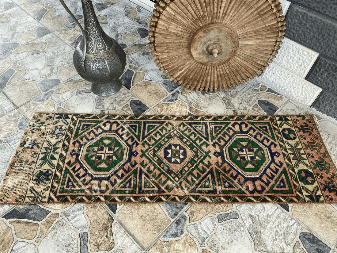 Vintage Turkish Tribal Rug | 1.4 x 4.3 ft | Handmade Wool Anatolian Runner Rug