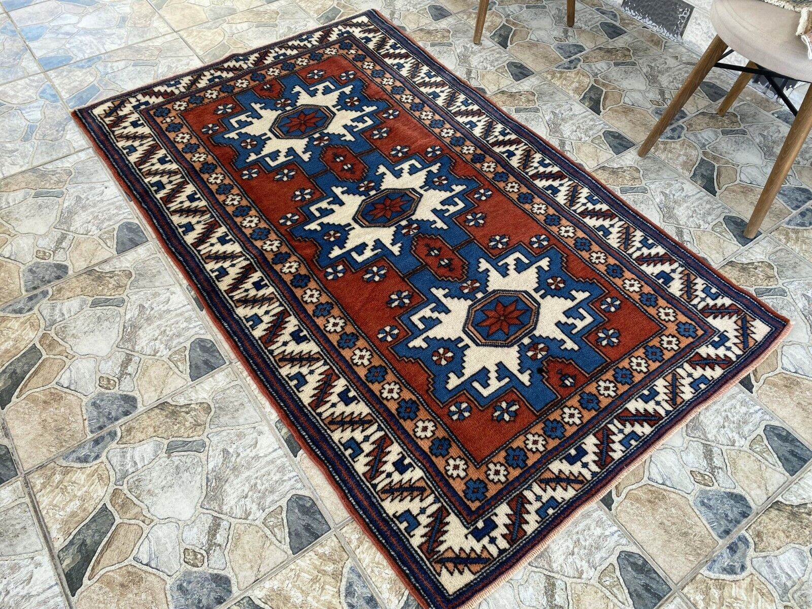 Kurdish Anatolian Wool Hand-Knotted Rug | Vintage Tribal Oushak Unique Carpet