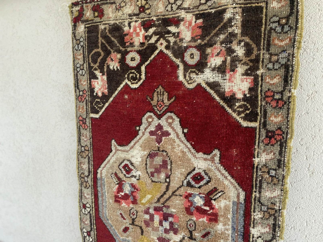 Handmade Turkish Vintage Rug | 1970s Tribal Wool Farmhouse Antique Small Carpet
