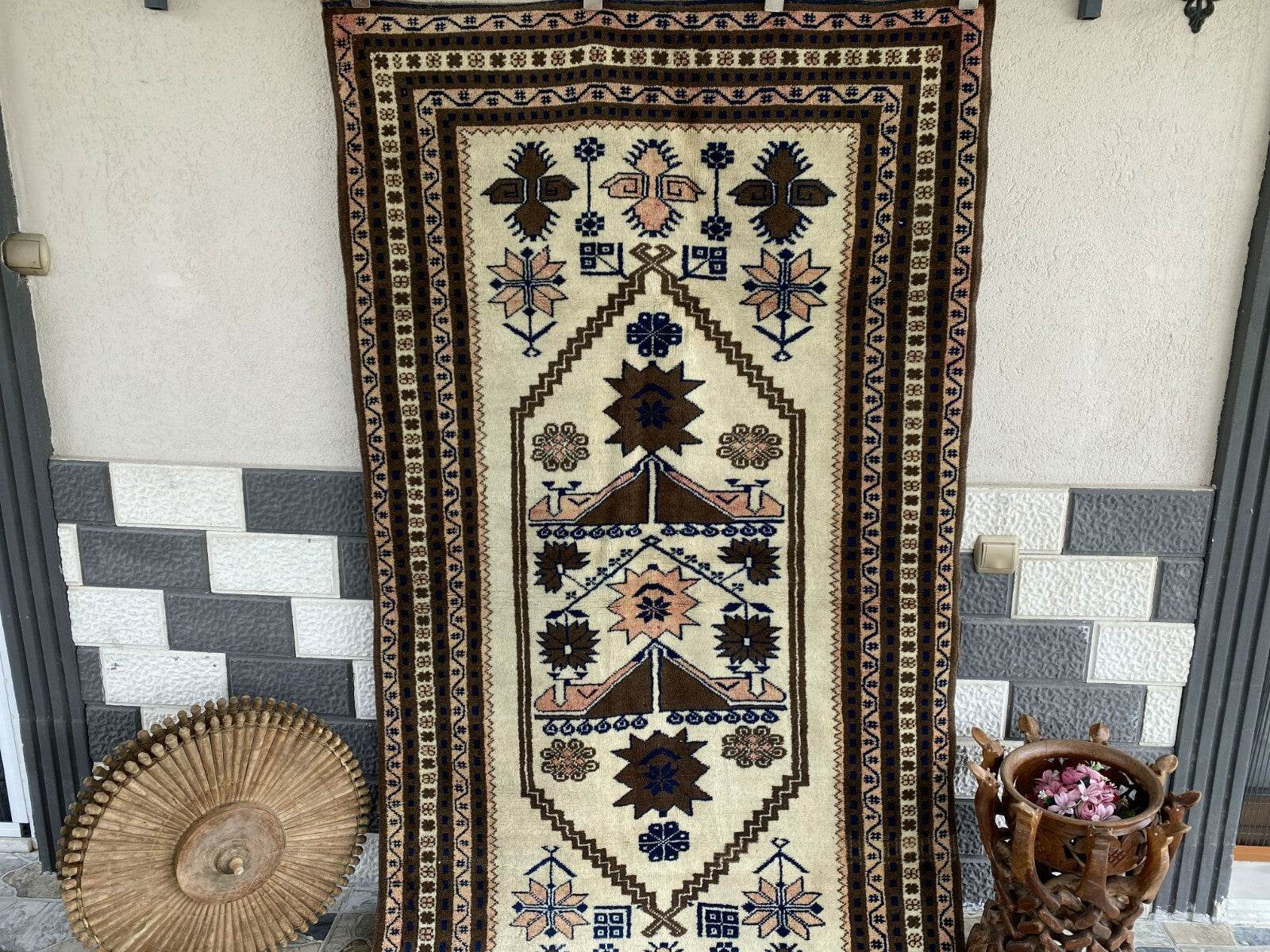 Vintage Turkish Oushak Rug, 4 x 7 ft Handmade Wool Antique Tribal Area Rug