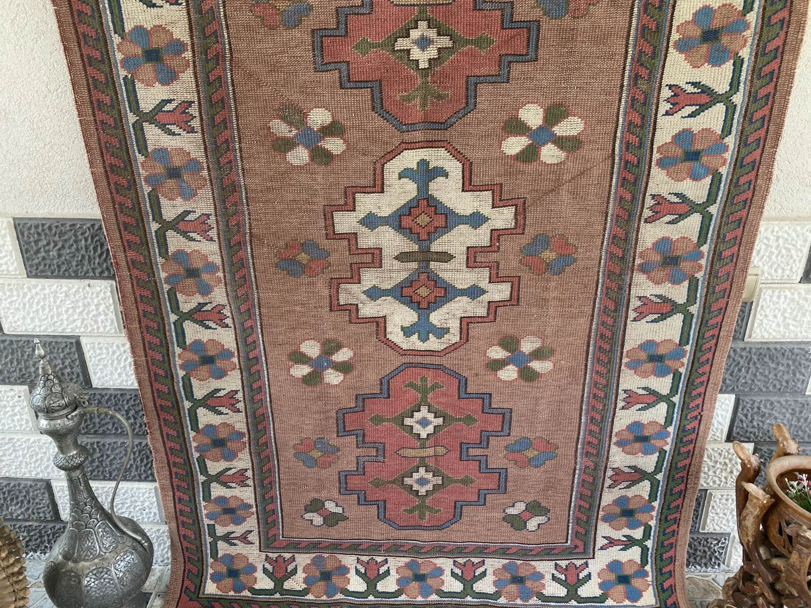Turkish Kurdish Vintage Rug | 4.3 x 6.5 ft | Hand-knotted Anatolian Tribal Geometric