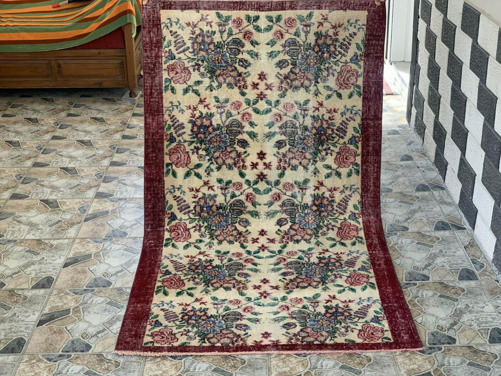 Vintage Turkish Rug | Oushak Handmade Wool Farmhouse Carpet Antique 3.3 x 5.2 ft