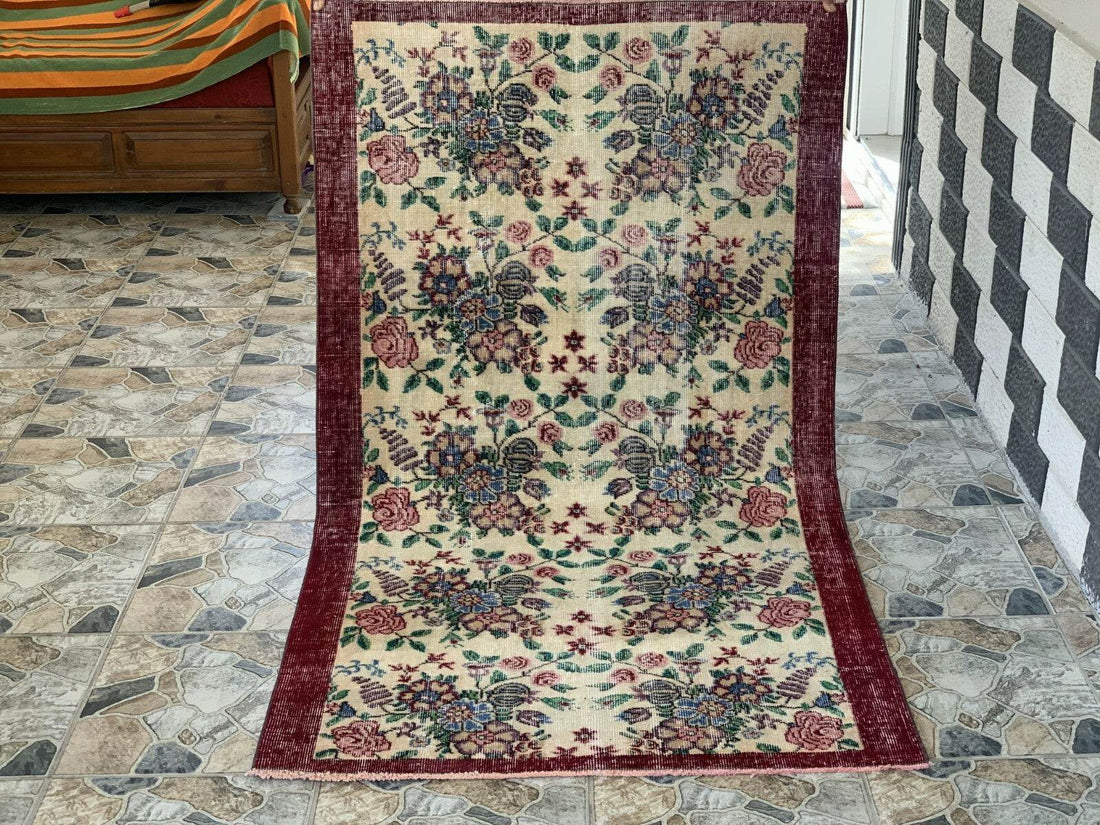 Vintage Turkish Rug | Oushak Handmade Wool Farmhouse Carpet Antique 3.3 x 5.2 ft