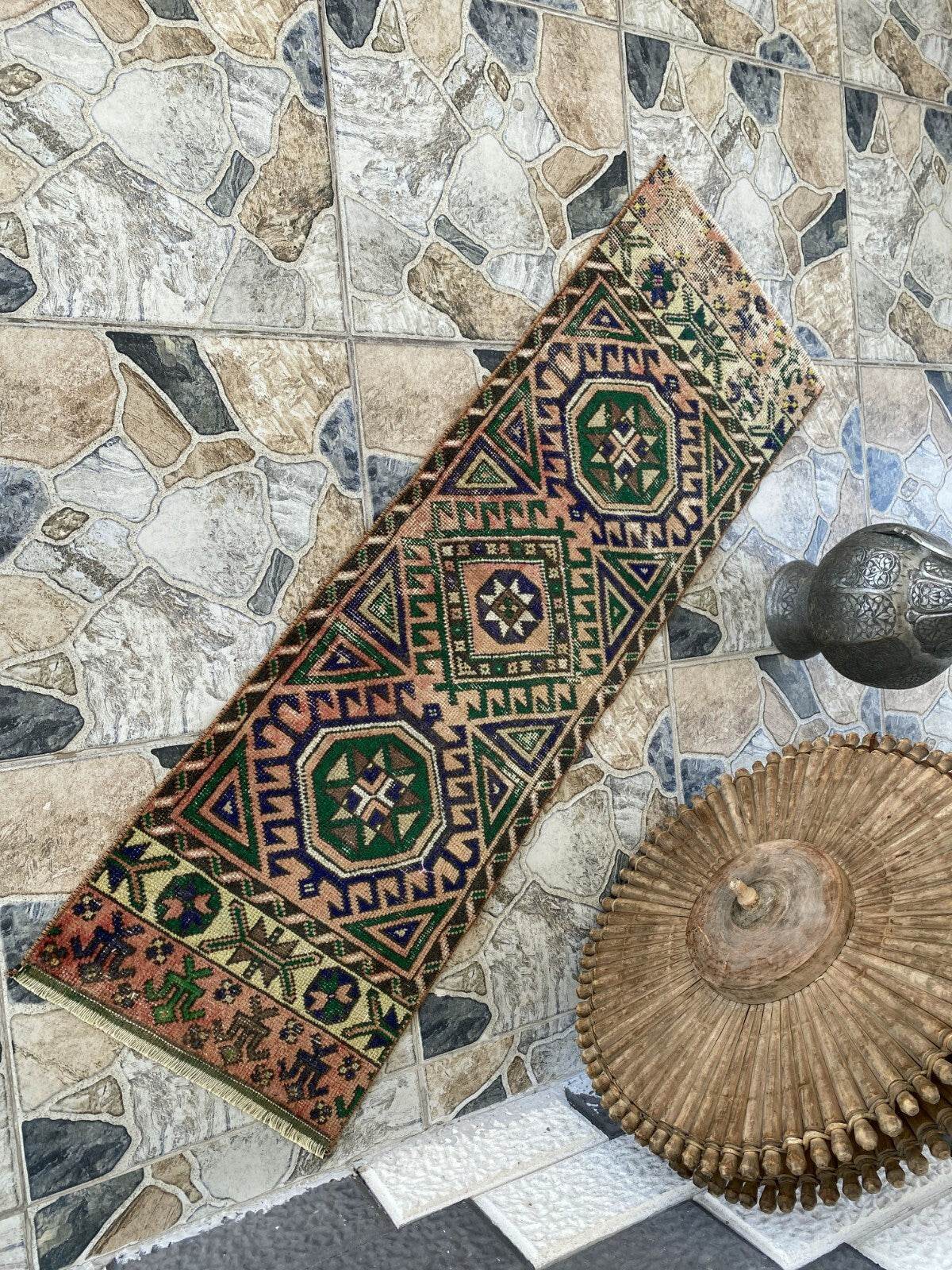 Vintage Turkish Tribal Rug | 1.4 x 4.3 ft | Handmade Wool Anatolian Runner Rug