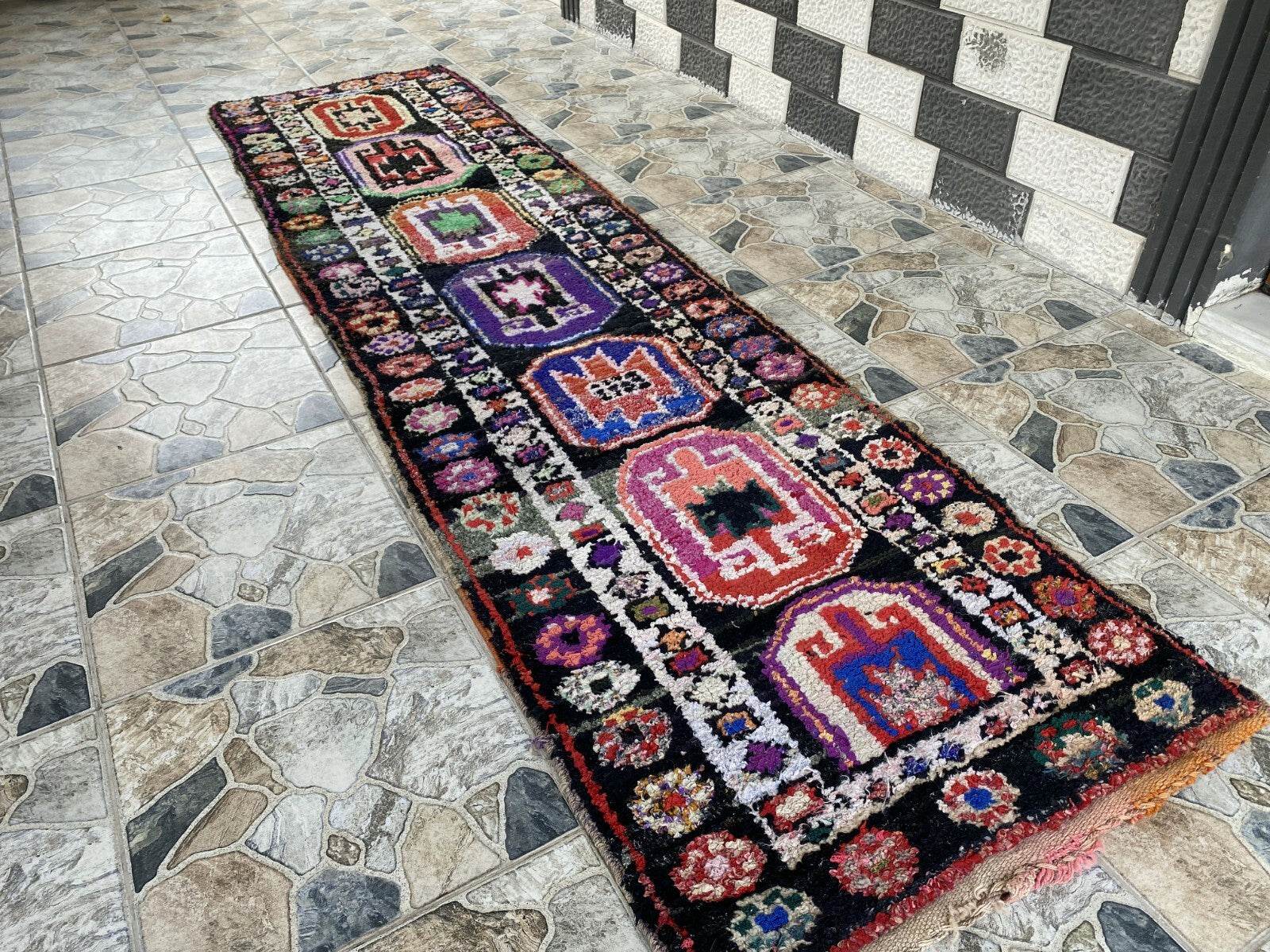 Vintage Kurdish Herki Rug | Tribal Handmade Farmhouse Antique Wool Runner Carpet