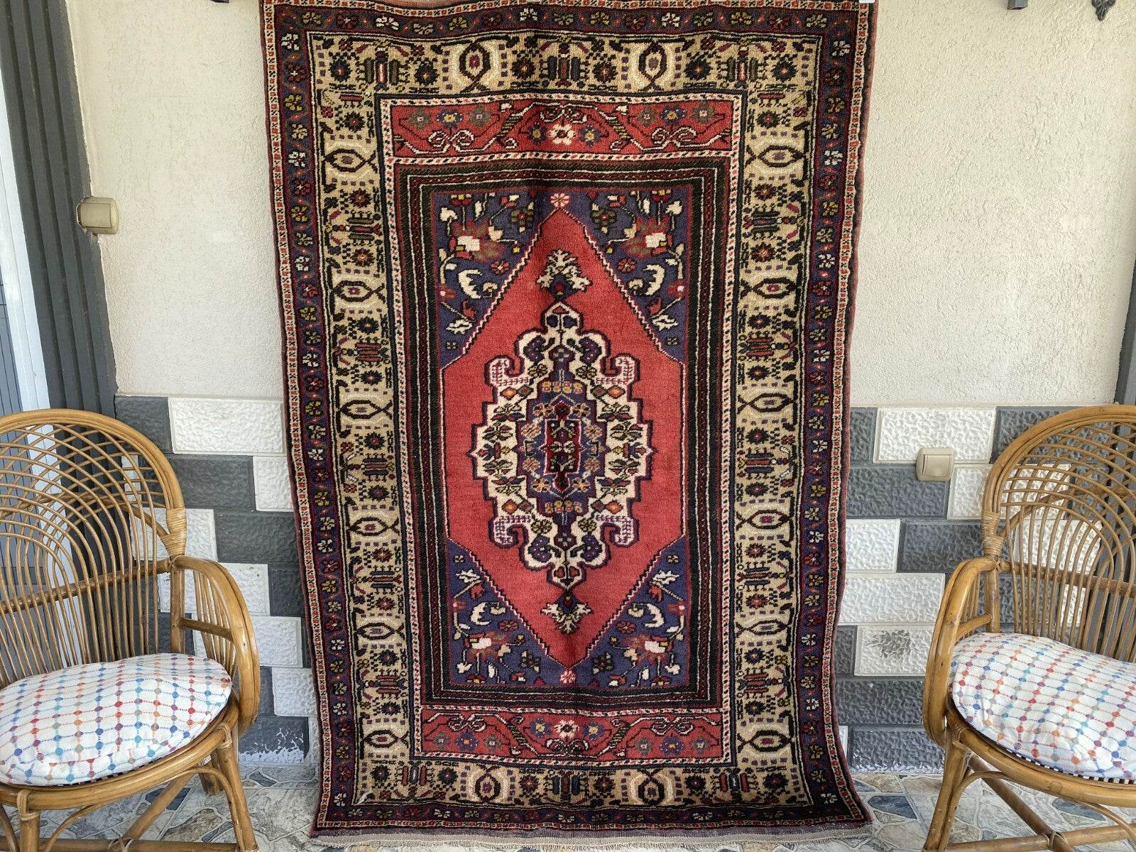 Vintage Turkish Rug | 4.3 x 6.5 ft | Handmade Geometric Anatolian Wool Area Rug