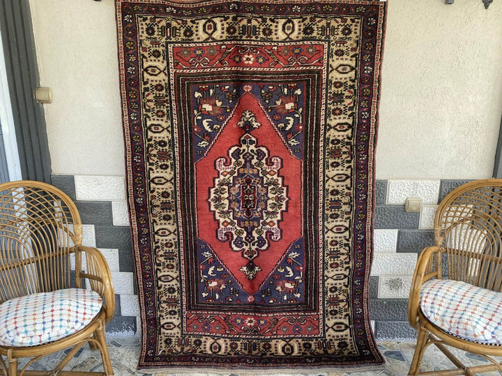 Vintage Turkish Rug | 4.3 x 6.5 ft | Handmade Geometric Anatolian Wool Area Rug