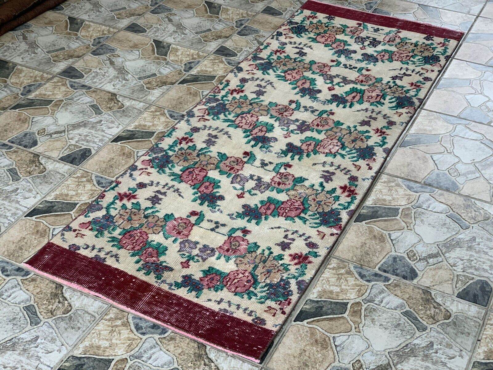 Vintage Oushak Farmhouse Rug Turkish Anatolian Handknotted Wool Area Rug 2.4x6.6