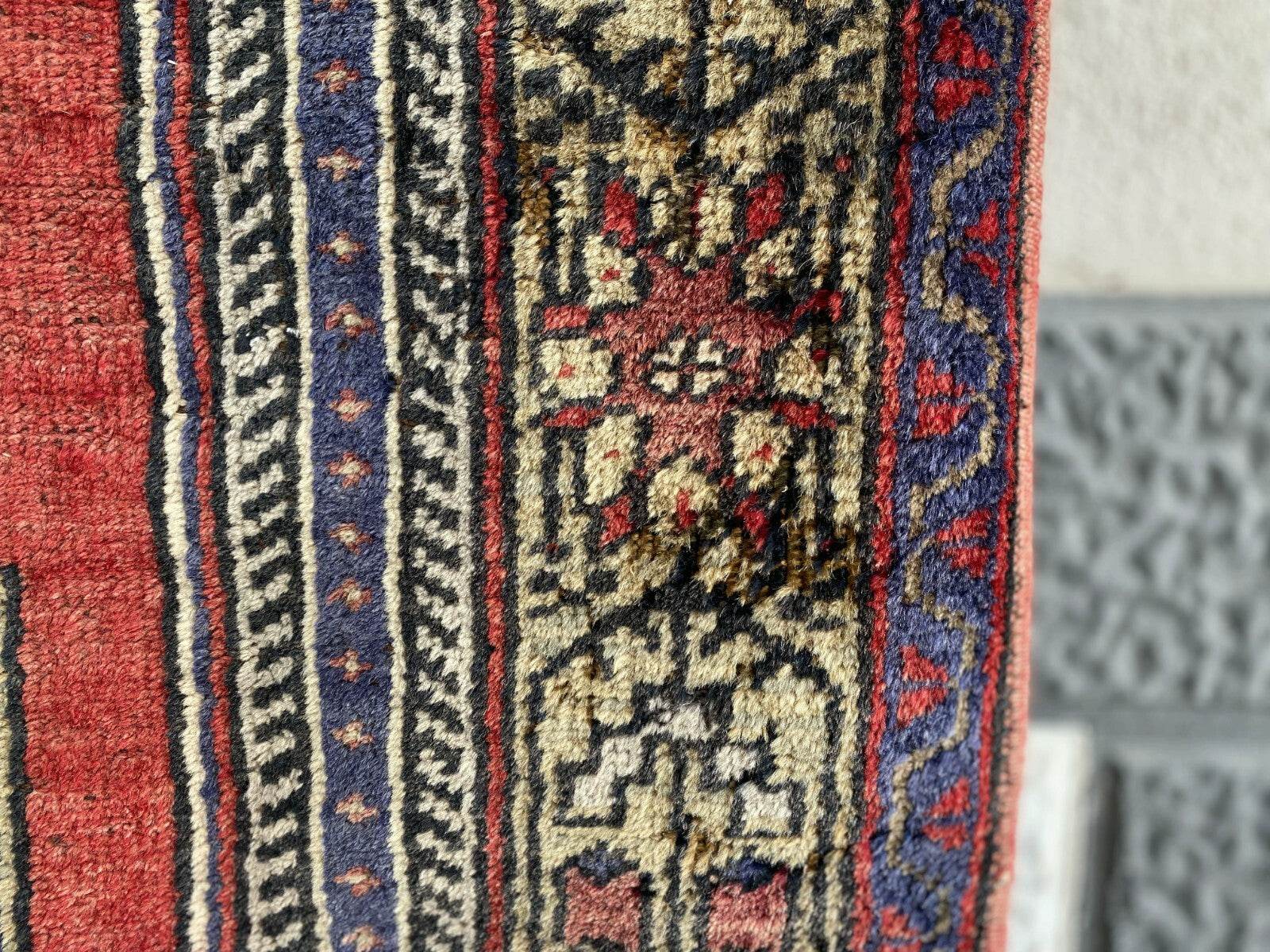 Vintage Turkish Oushak Rug 3x7 ft | Hand-Knotted Wool Anatolian Red Antique Rug