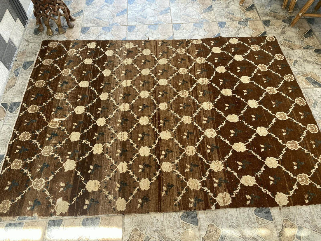 Vintage Kurdish Oushak Rug, 1980s Turkish Anatolian Hand-Knotted Wool Runner Rug