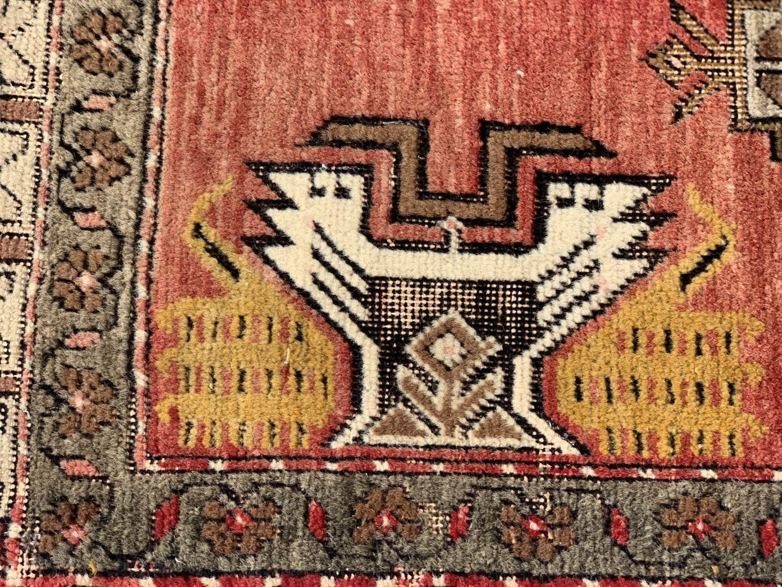 Turkish Vintage Small Oushak Rug, Wool Farmhouse Handmade Geometric Rug, 1.7x3.4