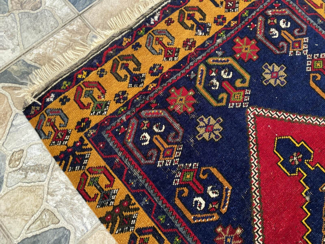 Turkish Vintage Rug,Geometric Farmhouse Antique Anatolian Village Rug 2.7x6 Ft