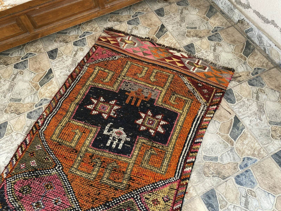 Vintage Kurdish Herki Rug | 1960s Turkish Anatolian Hand-Knotted Wool Runner Rug