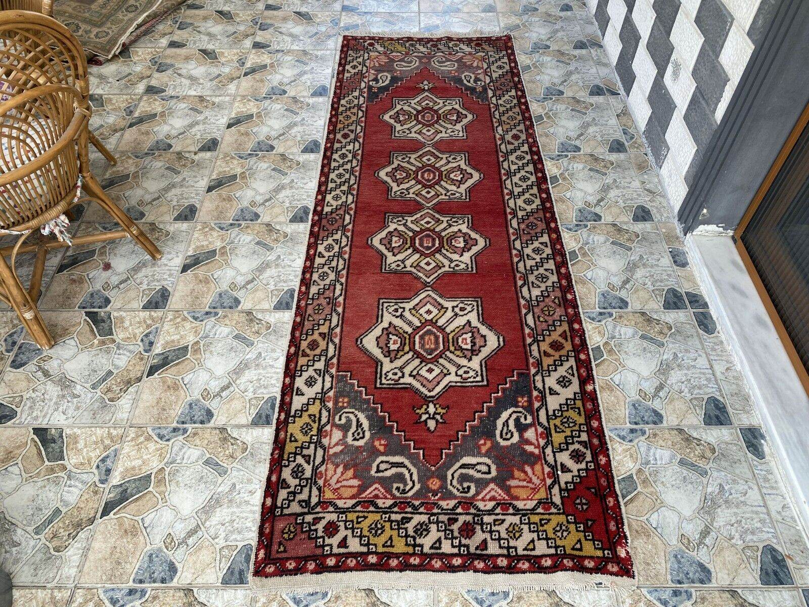 Vintage Turkish Rug | Tribal Handmade Wool Farmhouse Antique Runner 3.2ftx9.2 ft
