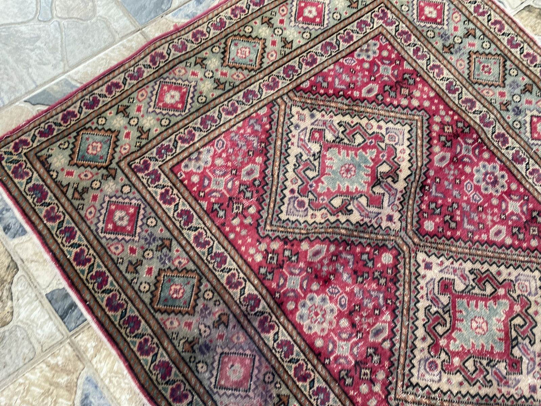 Vintage Turkish Rug 3.5 x 7.9 ft – Hand-Knotted Wool Rug, Area Anatolian Carpet