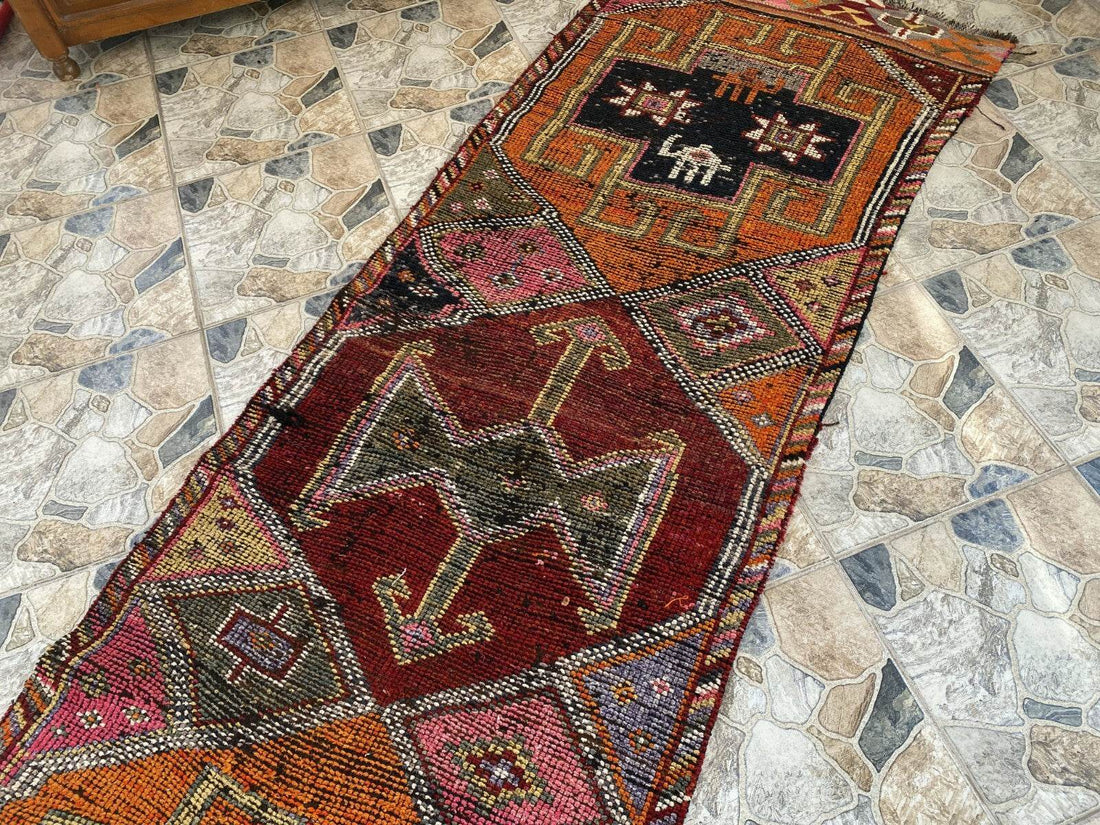Vintage Kurdish Herki Rug | 1960s Turkish Anatolian Hand-Knotted Wool Runner Rug