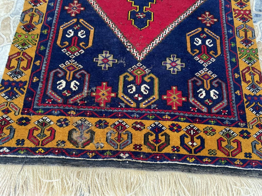 Turkish Vintage Rug,Geometric Farmhouse Antique Anatolian Village Rug 2.7x6 Ft