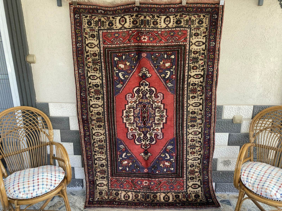 Vintage Turkish Rug | 4.3 x 6.5 ft | Handmade Geometric Anatolian Wool Area Rug