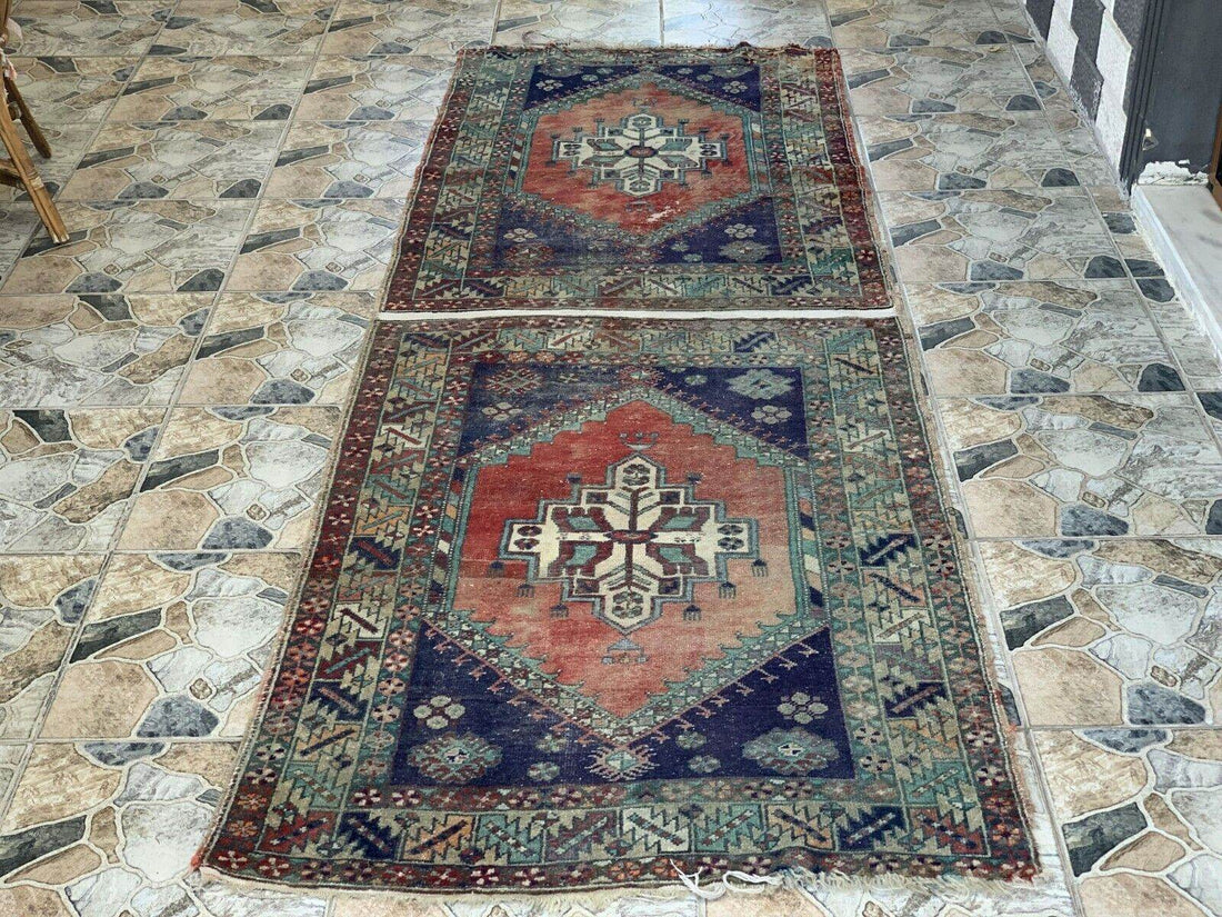Vintage Turkish Rug | Tribal Wool Handmade Farmhouse Antique Twin 3.4ftx9.8 ft