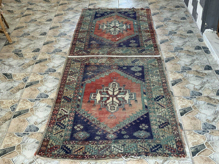 Vintage Turkish Rug | Tribal Wool Handmade Farmhouse Antique Twin 3.4ftx9.8 ft