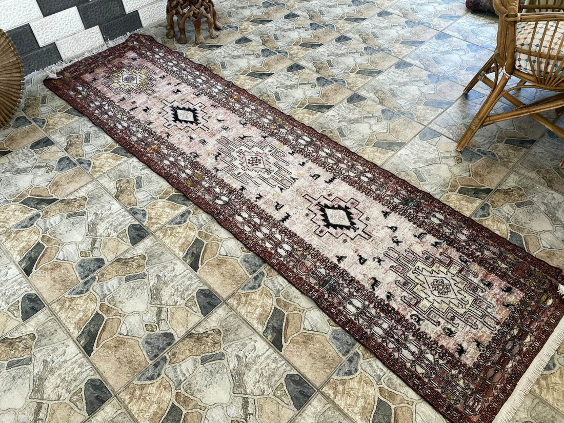 Vintage Persian Rug - 2.4x8.9 Brown Soumak Handmade Wool Antique Tribal Area Rug