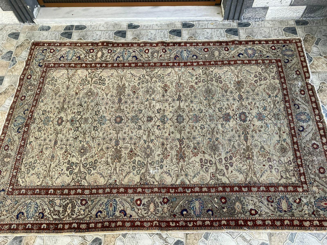 Vintage Anatolian Area Rug | 4.5x6.8 ft Antique Turkish Oushak | Faded Farmhouse