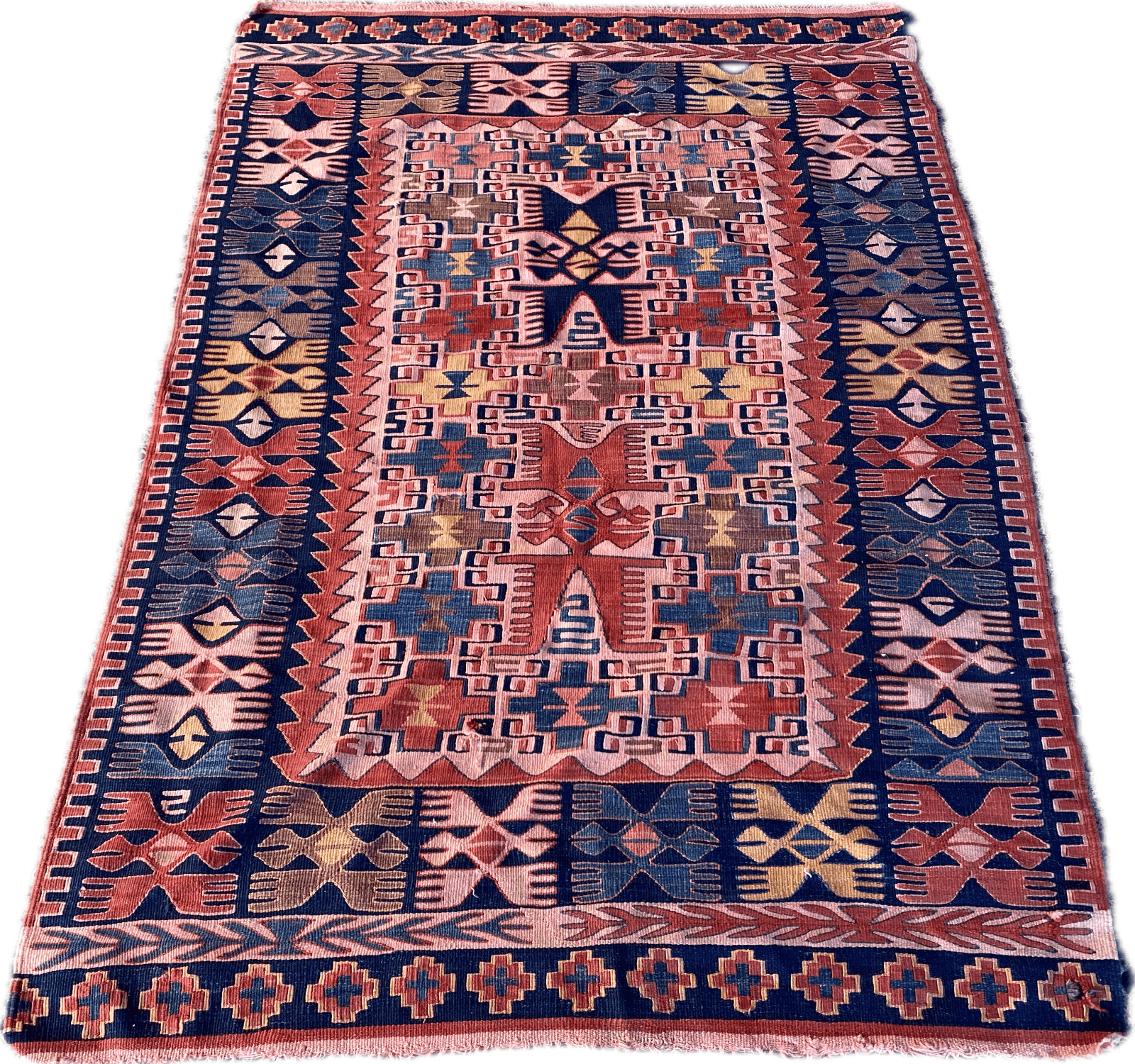 Vintage Anatolian Kilim Rug | 1970s Turkish Hand-Knotted Wool Farmhouse Area Rug