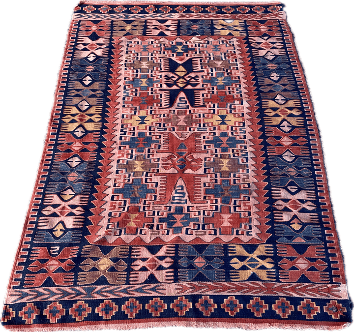 Vintage Anatolian Kilim Rug | 1970s Turkish Hand-Knotted Wool Farmhouse Area Rug