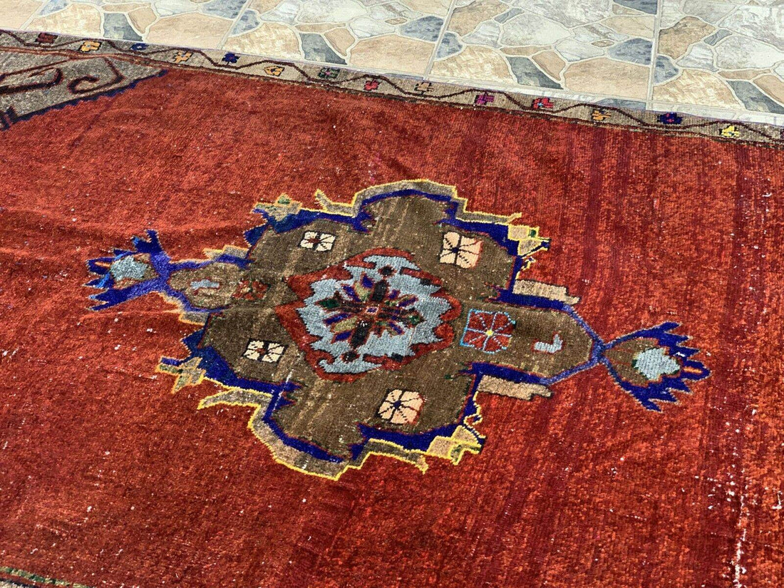 Vintage Rug, Anatolian Tribal Kilim TURKISH OUSHAK Geometric Farmhouse 4.5x9.3ft