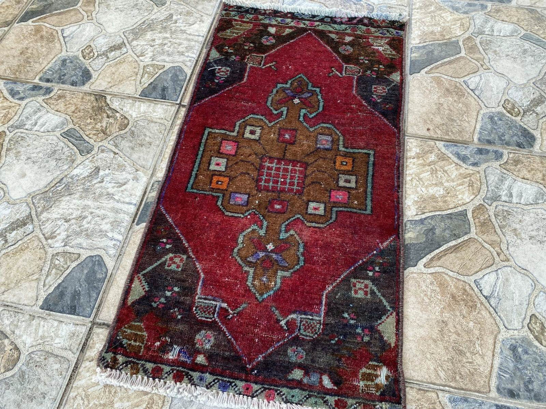 Handmade Turkish Vintage Rug | 1970s Tribal Wool Farmhouse Antique Small Carpet