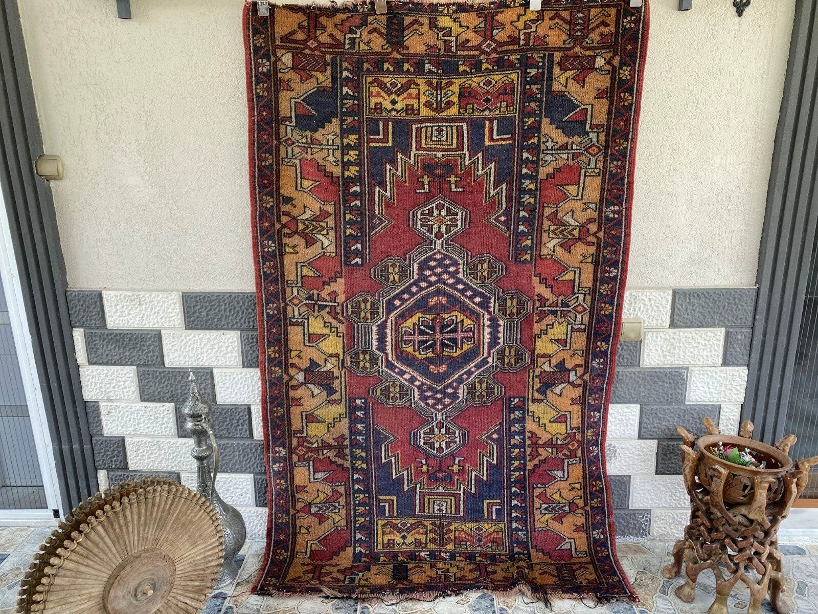 Vintage Turkish Anatolian Rug | 4 x 6.6 ft | Handknotted Geometric Wool Carpet