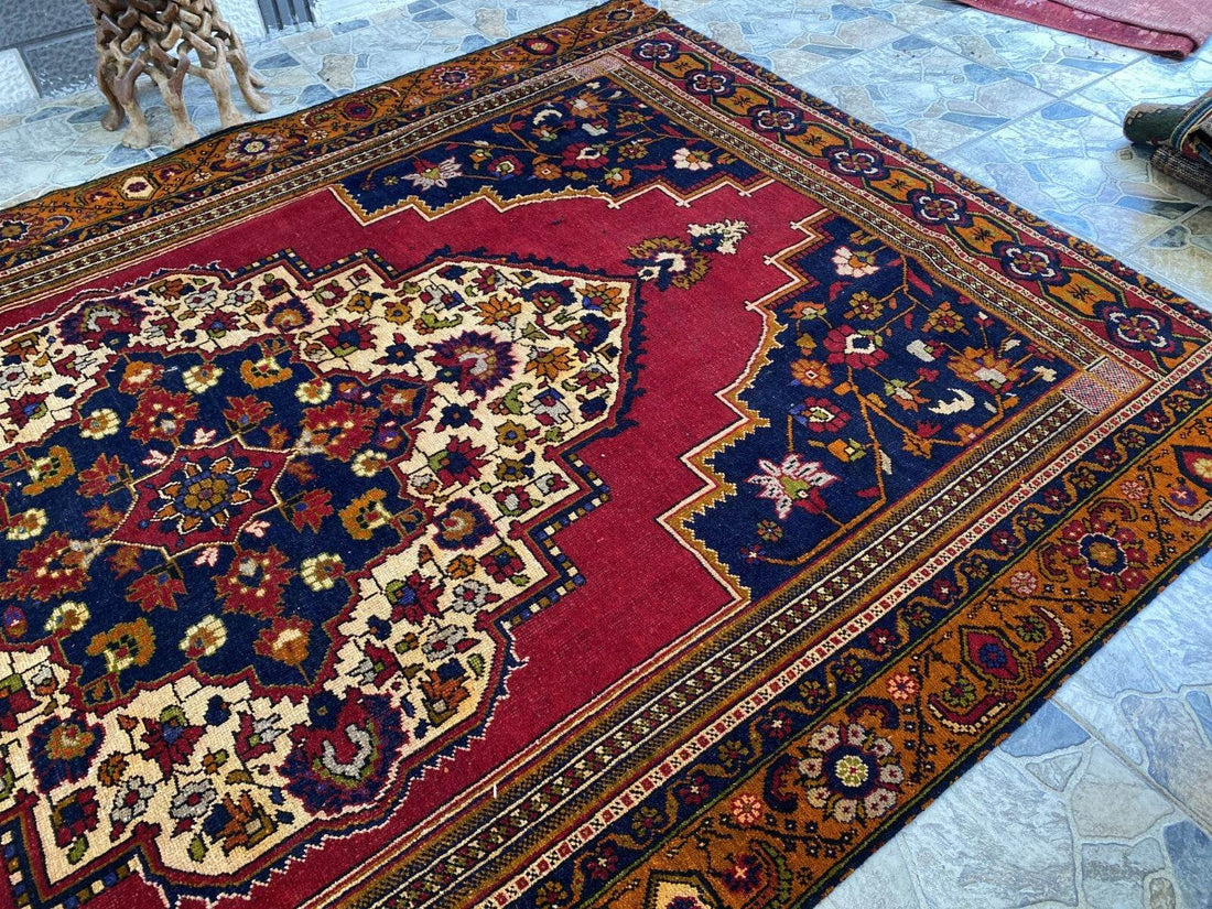 Handmade Turkish Vintage Rug 6x10 1970s Tribal Wool Farmhouse Antique Large Area