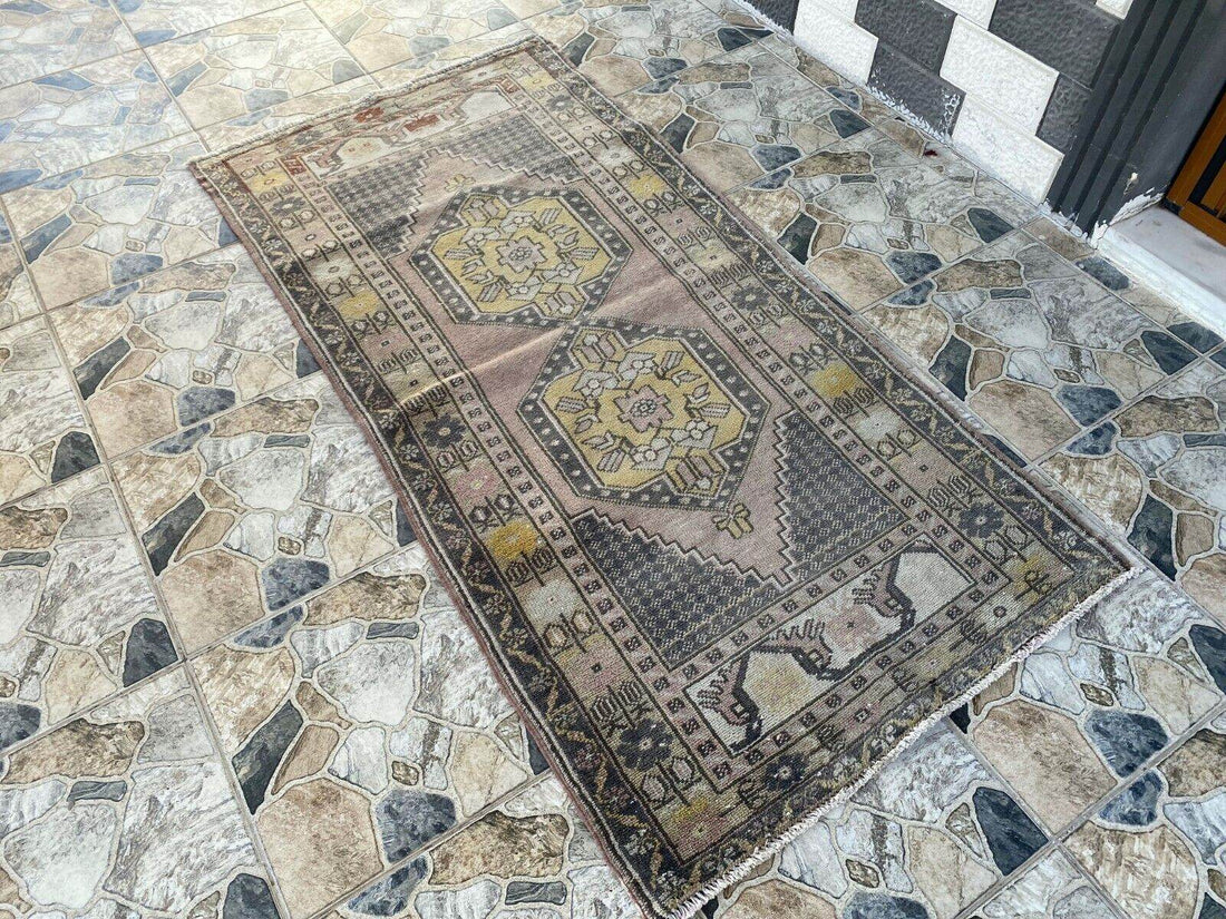 Geometric Turkish Vintage Rug | Handwoven Anatolian Area 1960s Wool Authentic