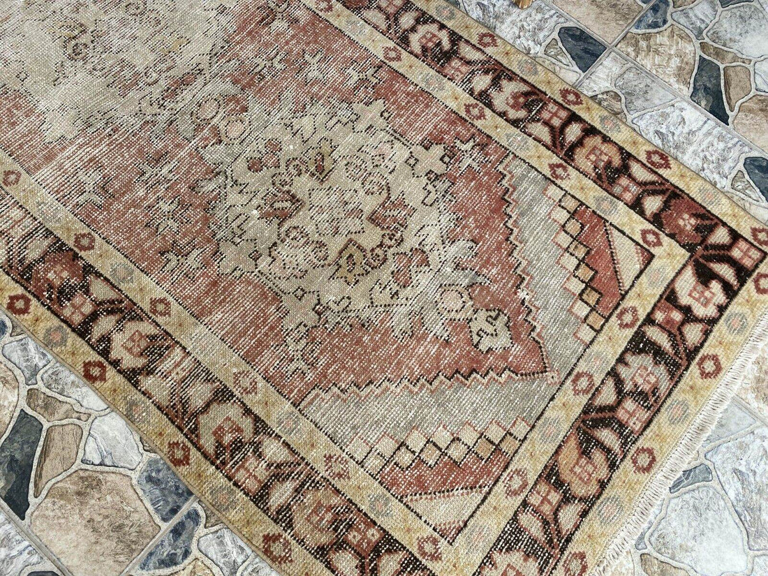 Vintage Runner Rug | Antique Wool Bohemian Anatolian Handmade Turkish 3.2x9.4ft