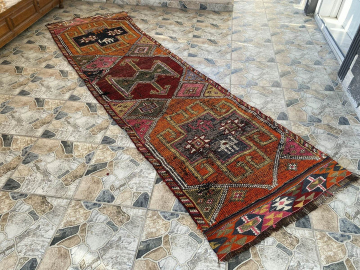 Vintage Kurdish Herki Rug | 1960s Turkish Anatolian Hand-Knotted Wool Runner Rug