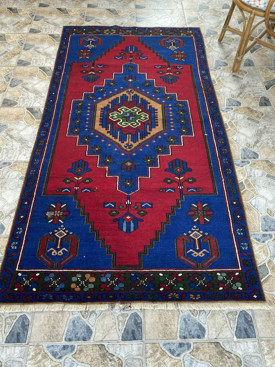 Vintage Rug | Wool Area Antique Farmhouse Anatolian Handmade Turkish Rug 4x7ft