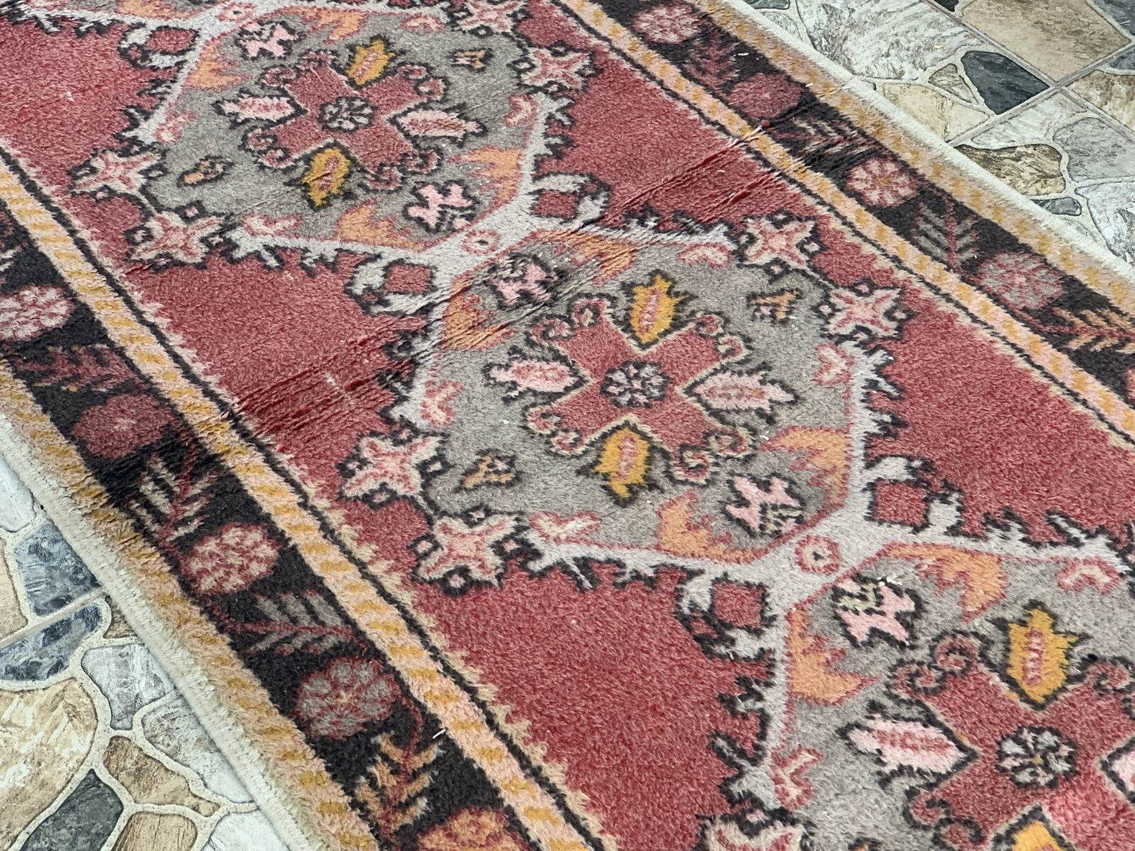 Vintage Turkish Rug | Tribal Handmade Wool Farmhouse Antique Carpet 3.2x 9.1 ft