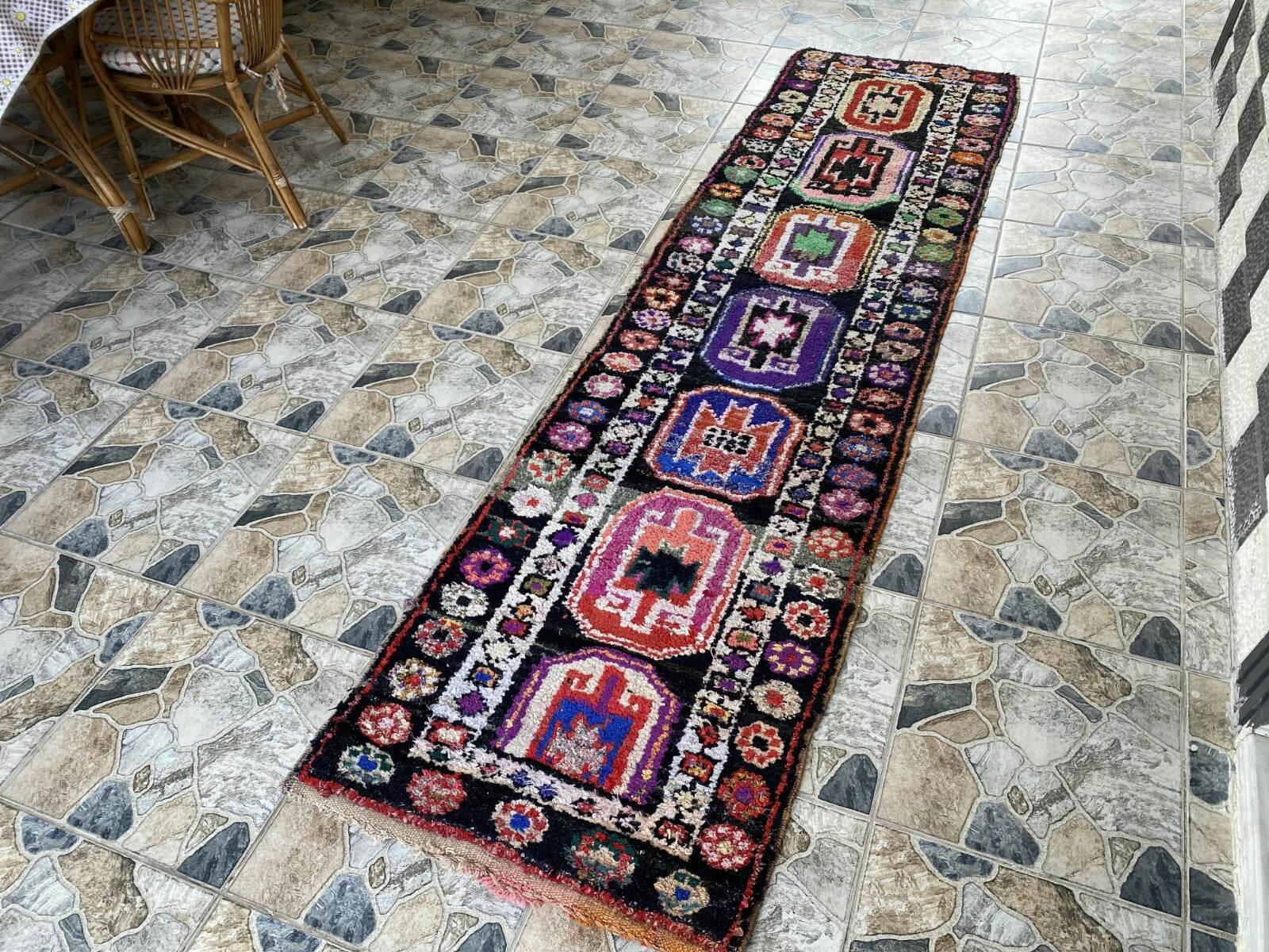 Vintage Kurdish Herki Rug | Tribal Handmade Farmhouse Antique Wool Runner Carpet