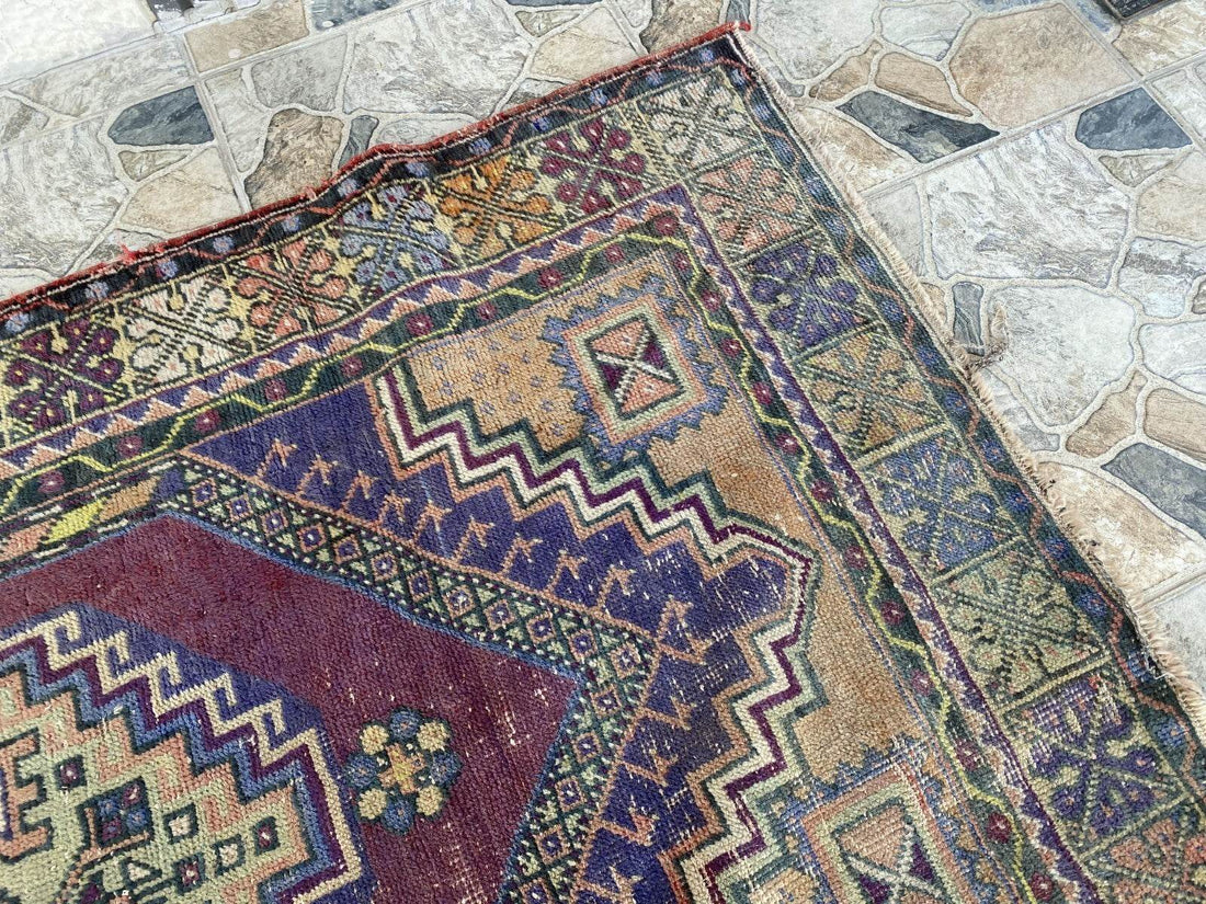 Handmade Turkish Vintage Rug | 1970s Tribal Wool Farmhouse Antique Area Carpet