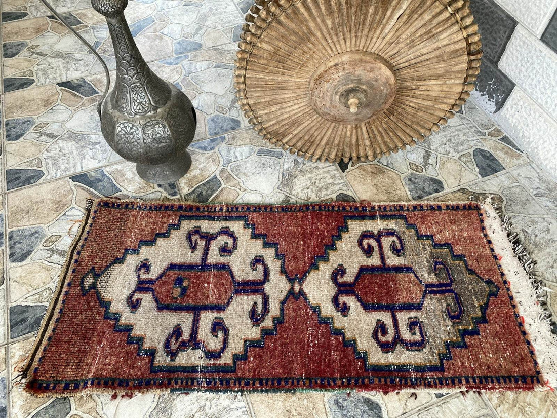 Vintage Anatolian Tribal Rug | Small Turkish Farmhouse Wool Carpet 1.6x3.4 ft