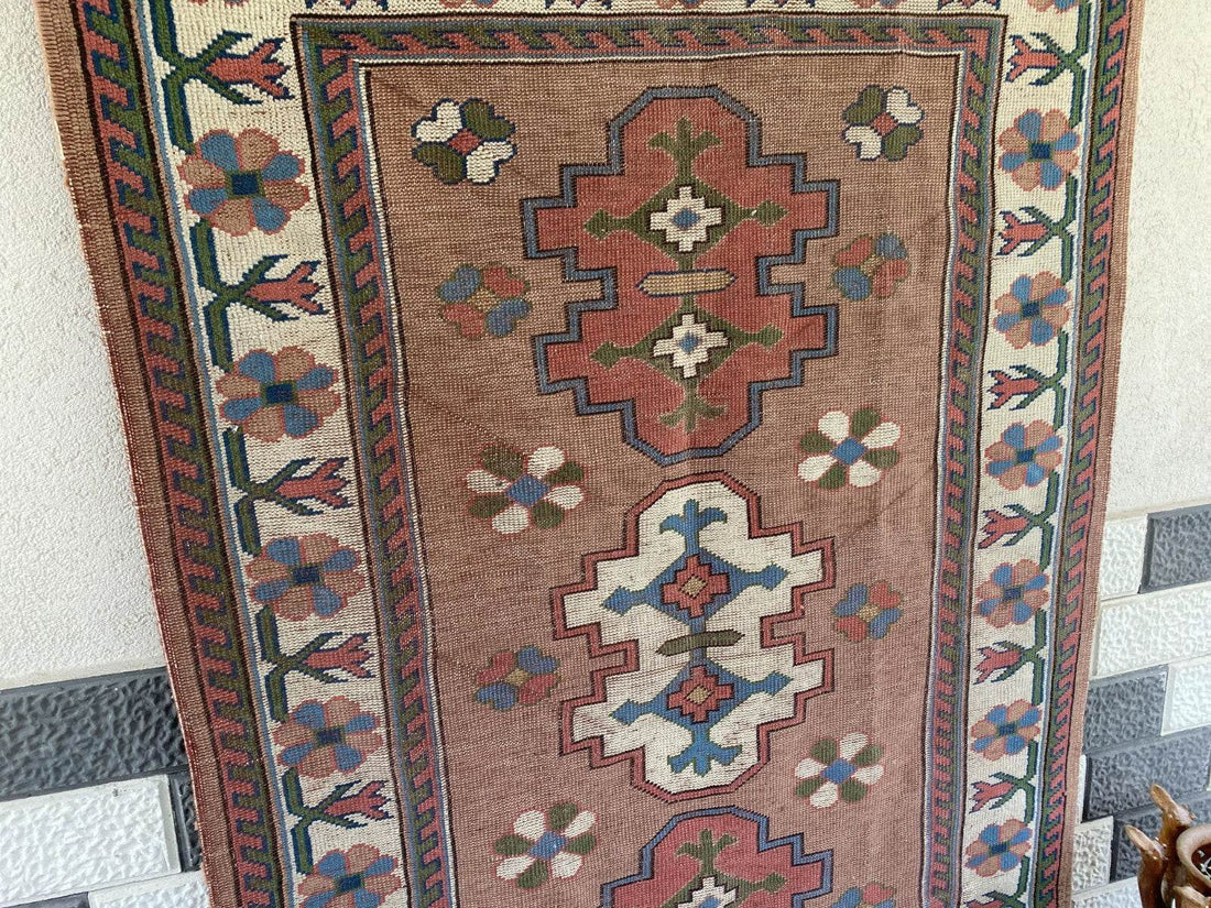 Turkish Kurdish Vintage Rug | 4.3 x 6.5 ft | Hand-knotted Anatolian Tribal Geometric