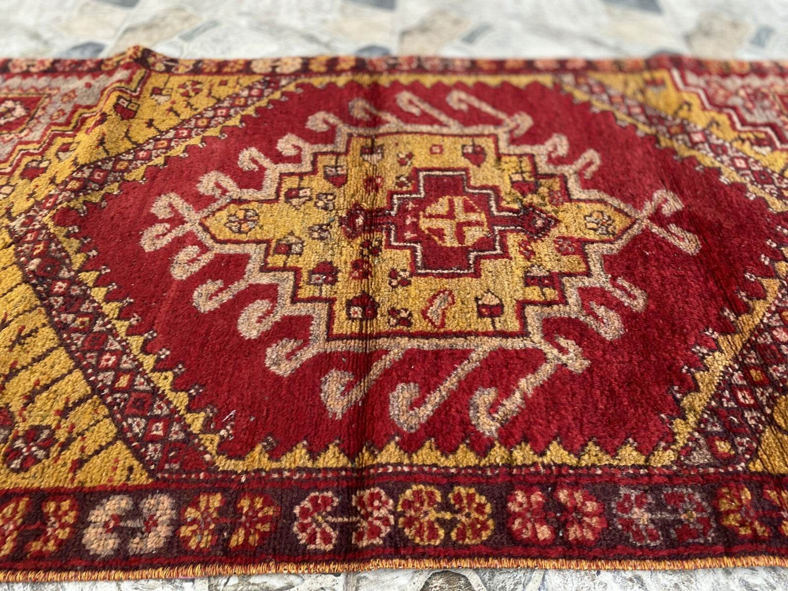 Handmade Turkish Vintage Rug | 1970s Wool Tribal Farmhouse Antique Small Carpet