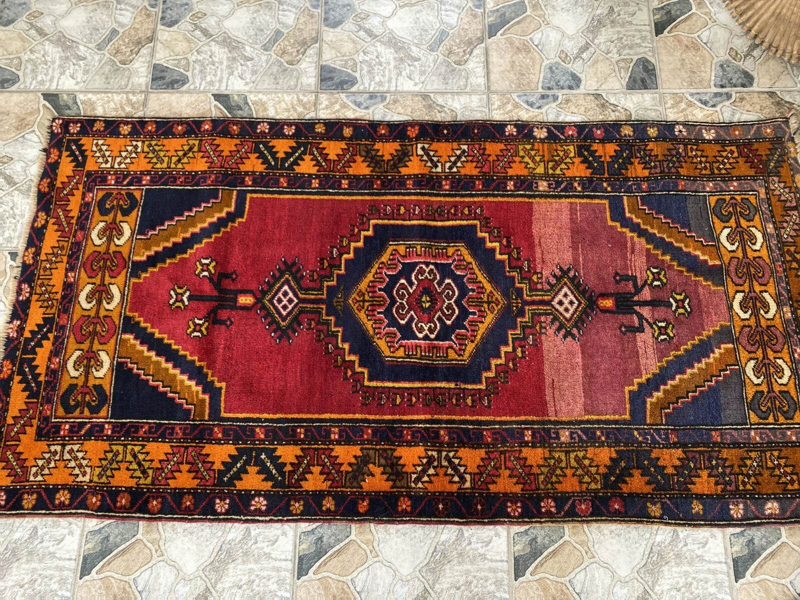 Geometric Turkish Vintage Rug, Farmhouse Handmade Anatolian Village Rug 3x6 ft