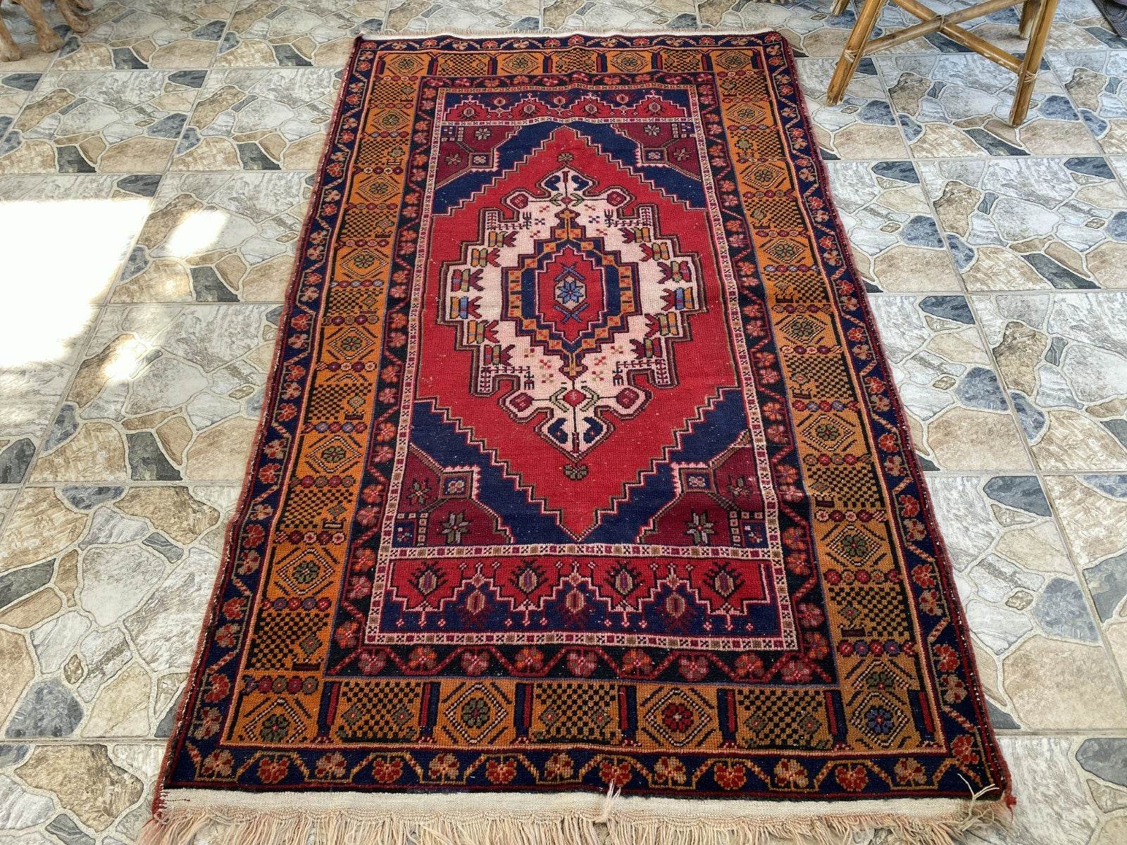 Vintage Turkish Oushak Rug | Hand-Knotted Wool Anatolian Tribal Carpet 4 x 6 ft