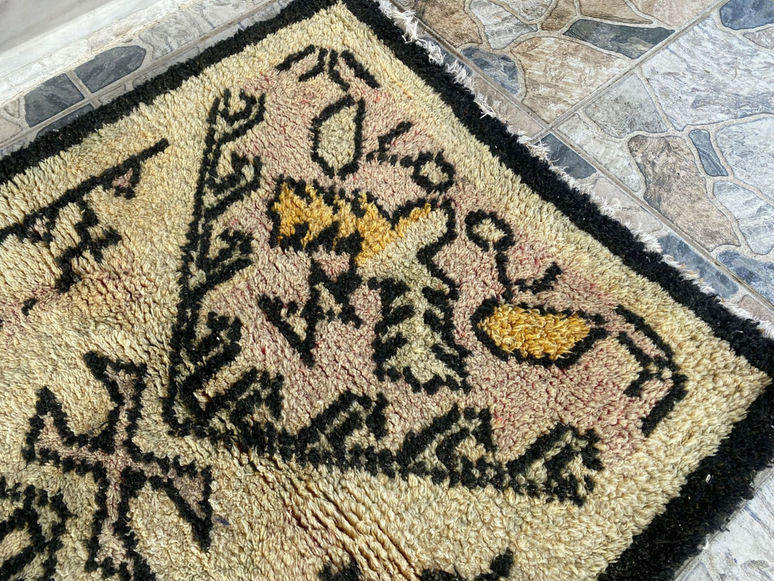 Geometric Kurdish Vintage Rug | Hand-Knotted Wool Area Oushak Carpet 2'10"x5'0"