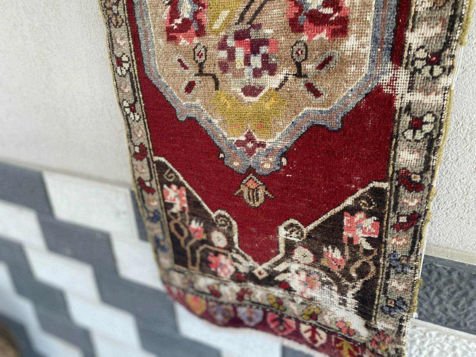 Handmade Turkish Vintage Rug | 1970s Tribal Wool Farmhouse Antique Small Carpet