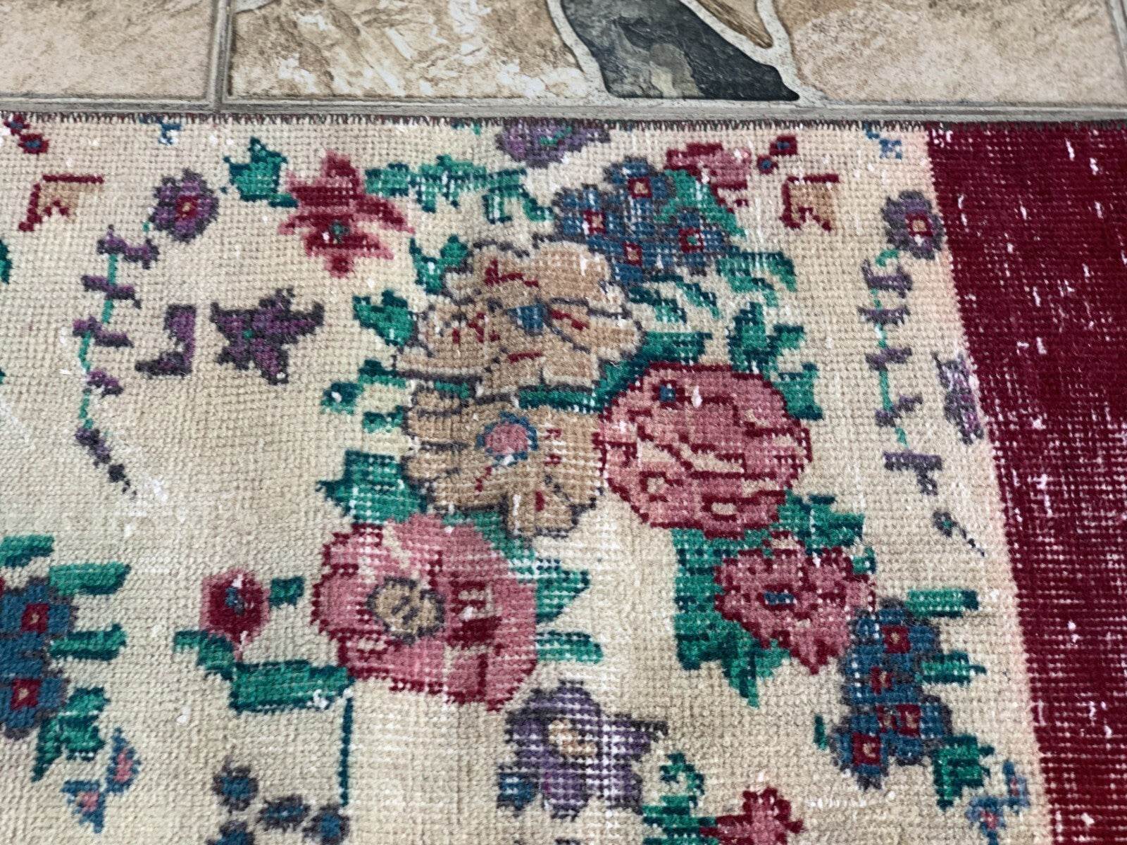 Vintage Oushak Farmhouse Rug Turkish Anatolian Handknotted Wool Area Rug 2.4x6.6